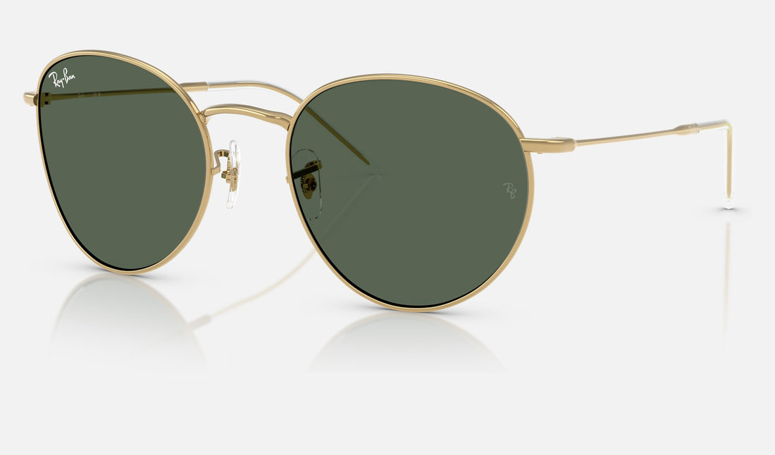 Ray-Ban Round Reverse RBR0103S — Arista Gold / Dark Green — quarter view