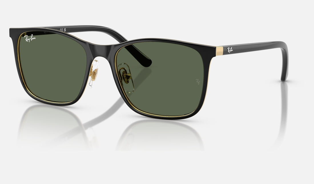 Ray-Ban Junior RJ9551S — Black on Arista / Dark Green — quarter view