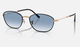 Ray-Ban RB3749 — Black on Rosegold / Clear Gradient Blue — quarter view