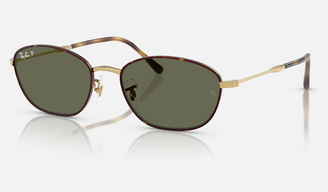 Ray-Ban RB3749 — Havana on Gold / G-15 Green Polarized — quarter view