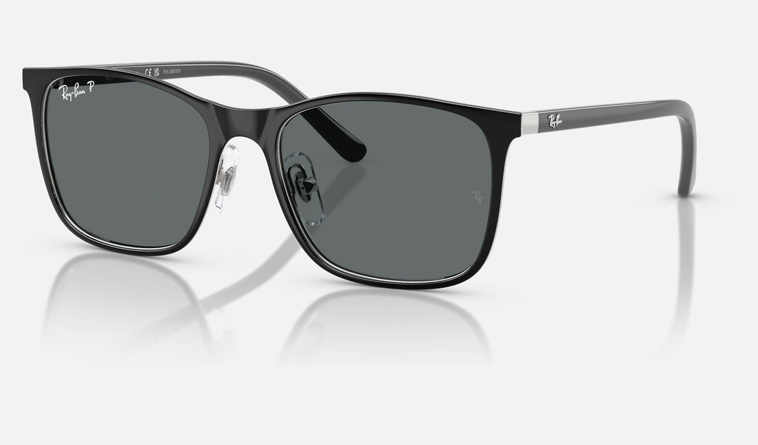 Ray-Ban Junior RJ9551S — Black on Silver / Dark Grey Polarized — quarter view