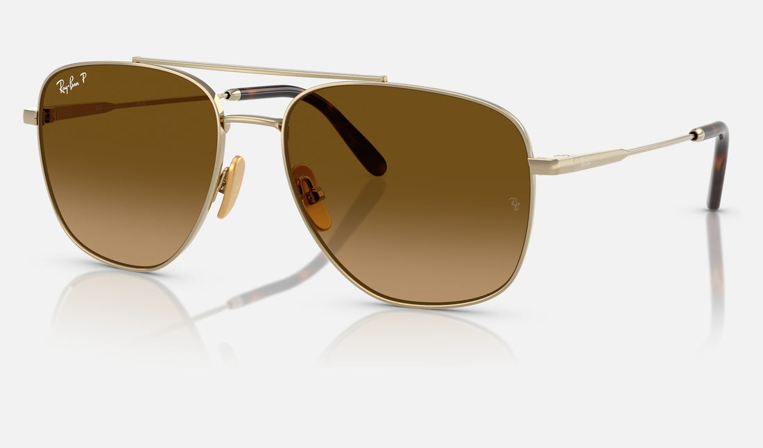 Ray-Ban William Titanium RB8097 — Arista Gold / Brown Gradient Polarized — quarter view