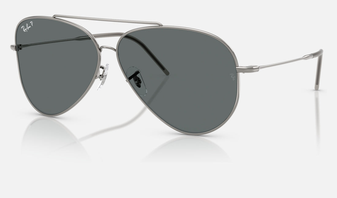 Ray-Ban Aviator Reverse RBR0101S — Gunmetal / Polarized Dark Grey — quarter view