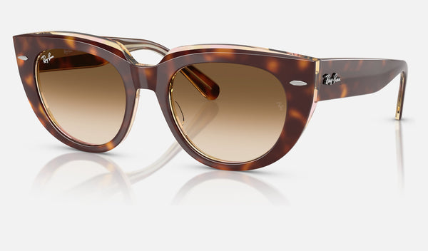 Ray-Ban Doreen RB2286F — Light Havana on Transparent Multicolor / Clear Gradient Brown — quarter view