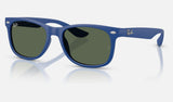 Ray-Ban Junior Junior New Wayfarer RJ9052S — Rubber Blue / Dark Green — quarter view