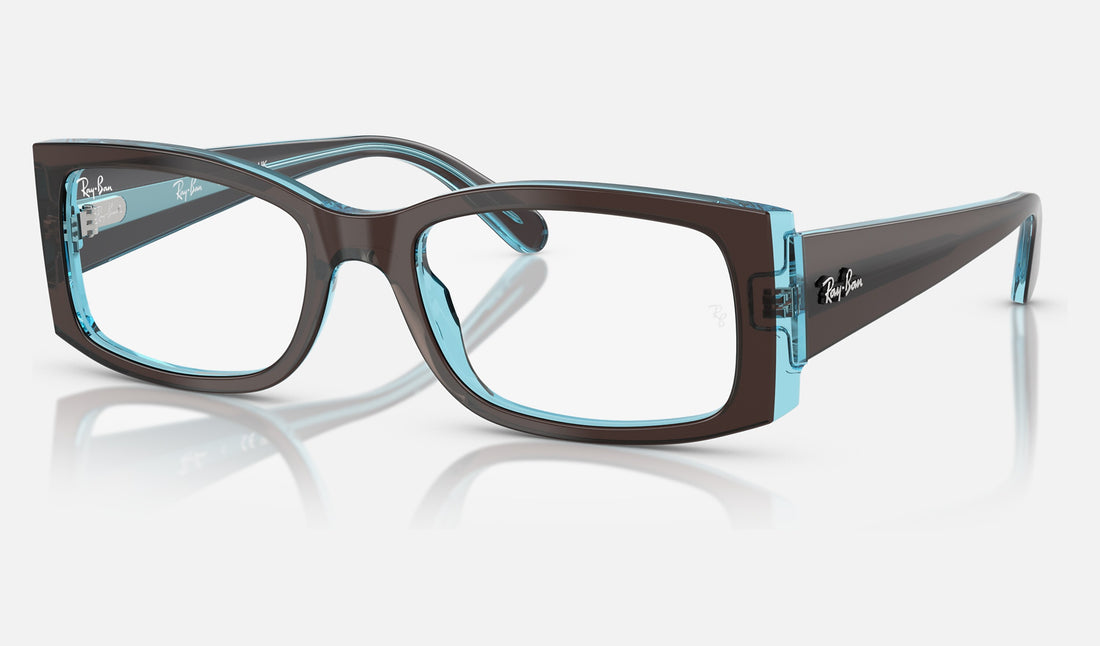 Ray-Ban Miriam RX5434F — Brown on Transparent Blue — quarter view