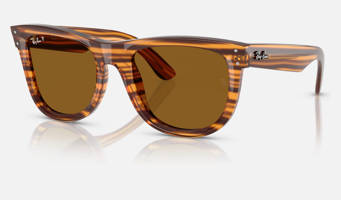 Ray-Ban Wayfarer Reverse RBR0502S — Striped Havana / Polarized Dark Brown — quarter view