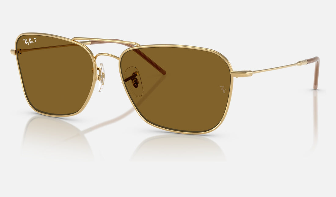 Ray-Ban Caravan Reverse RBR0102S — Arista Gold / Polarized Dark Brown — quarter view