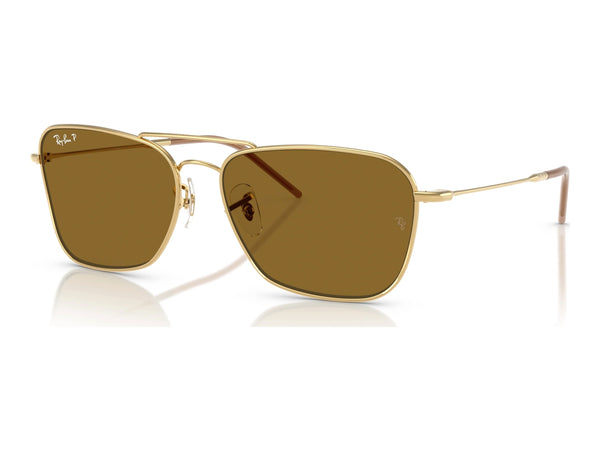 Ray-Ban Caravan Reverse RBR0102S — Arista Gold / Polarized Dark Brown — quarter view