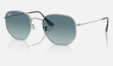 Ray-Ban Hexagonal RB3548N — Silver / Blue Gradient Grey — quarter view