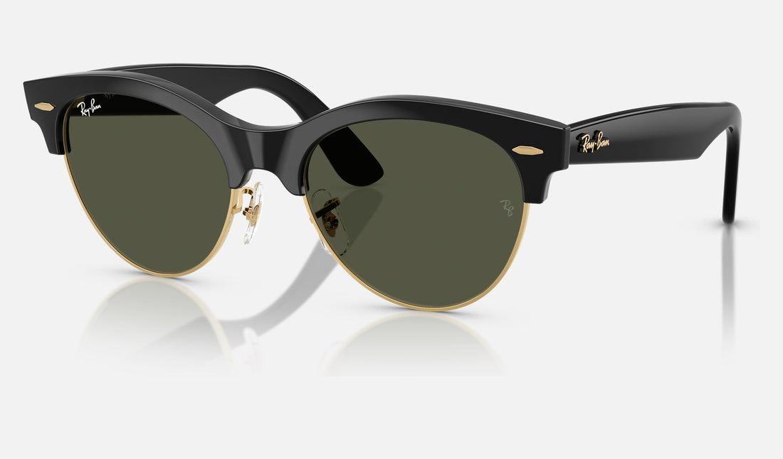 Ray-Ban Clubmaster Way RB2341 — Black on Gold / Green — quarter view