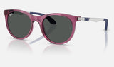 Ray-Ban Junior RJ9082S — Transparent Violet / Dark Grey — quarter view