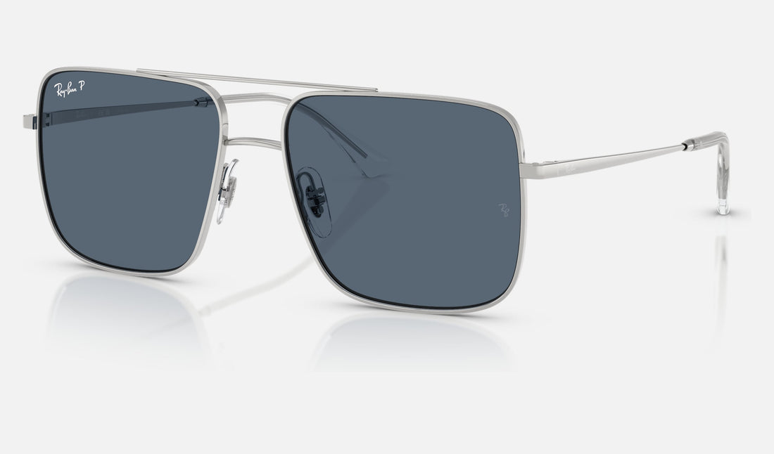 Ray-Ban Ari RB3758 — Silver / Blue Polarized — quarter view