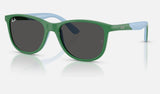 Ray-Ban Junior RJ9077S — Green on Rubber Light Blue / Dark Grey — quarter view