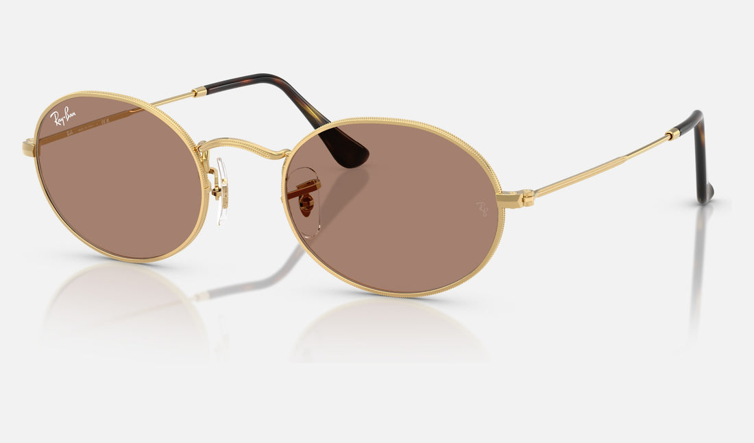 Ray-Ban Oval RB3547 — Arista Gold / Light Violet — quarter view