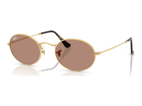 Ray-Ban Oval RB3547 — Arista Gold / Light Violet — quarter view