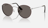 Ray-Ban Round Metal RB3447 — Matte Havana on Matte Silver / Dark Grey — quarter view
