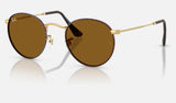 Ray-Ban Round Metal RB3447 — Matte Havana on Matte Arista Gold / Brown — quarter view