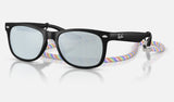 Ray-Ban Junior Junior New Wayfarer RJ9052S — Rubber Black / Green Mirror Silver — quarter view