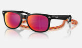 Ray-Ban Junior Junior New Wayfarer RJ9052SF — Rubber Black / Brown Mirror Orange — quarter view