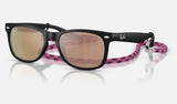 Ray-Ban Junior Junior New Wayfarer RJ9052S — Rubber Black / Orange Mirror Pink — quarter view