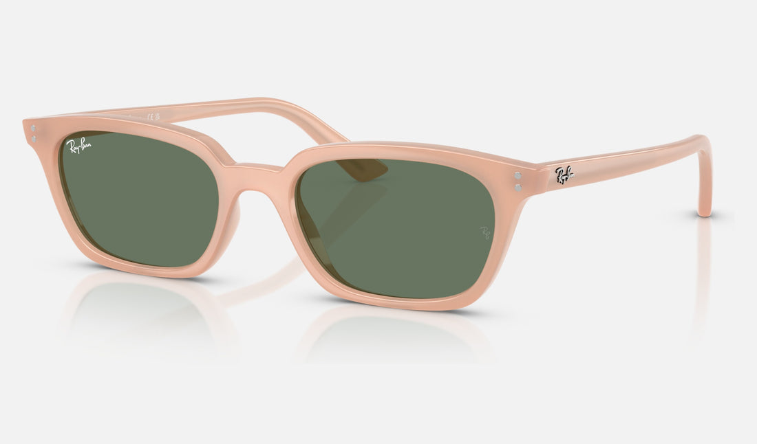 Ray-Ban Zaya RB4456 — Cloudy Natural Pink / Dark Green — quarter view