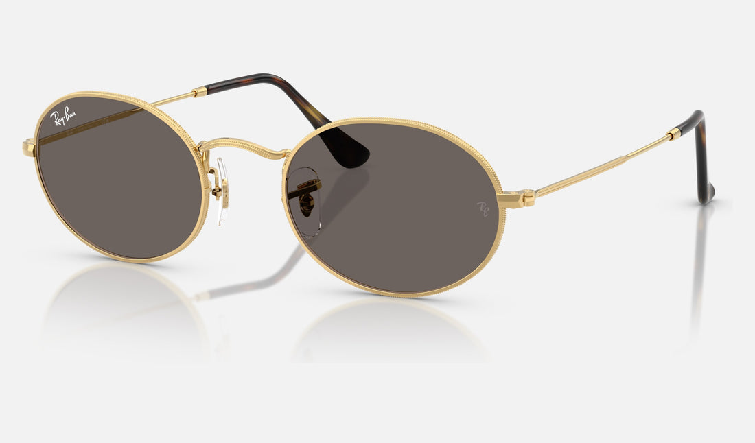 Ray-Ban Oval RB3547N — Arista Gold / Dark Grey — quarter view