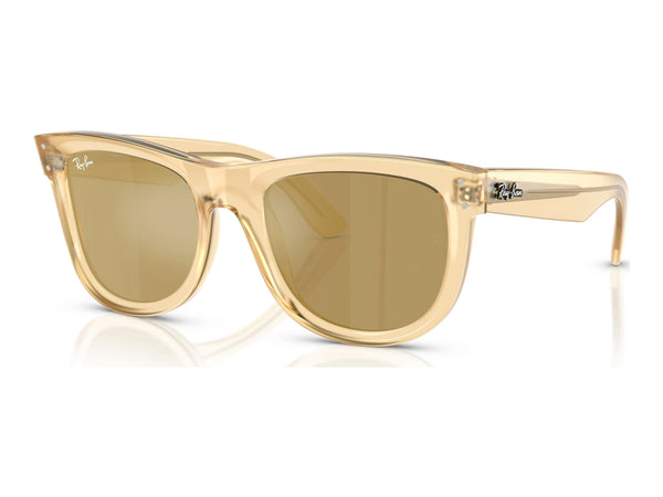 Ray-Ban Wayfarer Reverse RBR0502S — Opal Yellow / Brown Mirror Gold — quarter view
