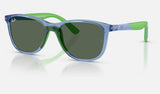 Ray-Ban Junior RJ9077SF — Transparent Blue / Dark Green — quarter view