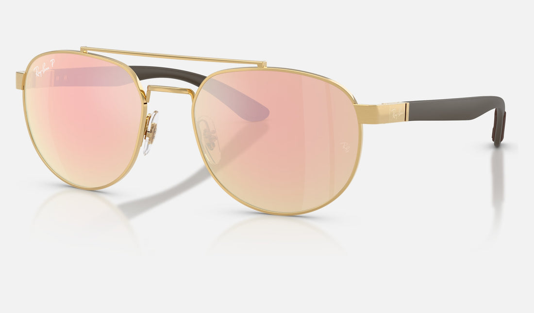 Ray-Ban RB3736CH — Arista Gold / Orange Mirror Pink Polarized+ — quarter view