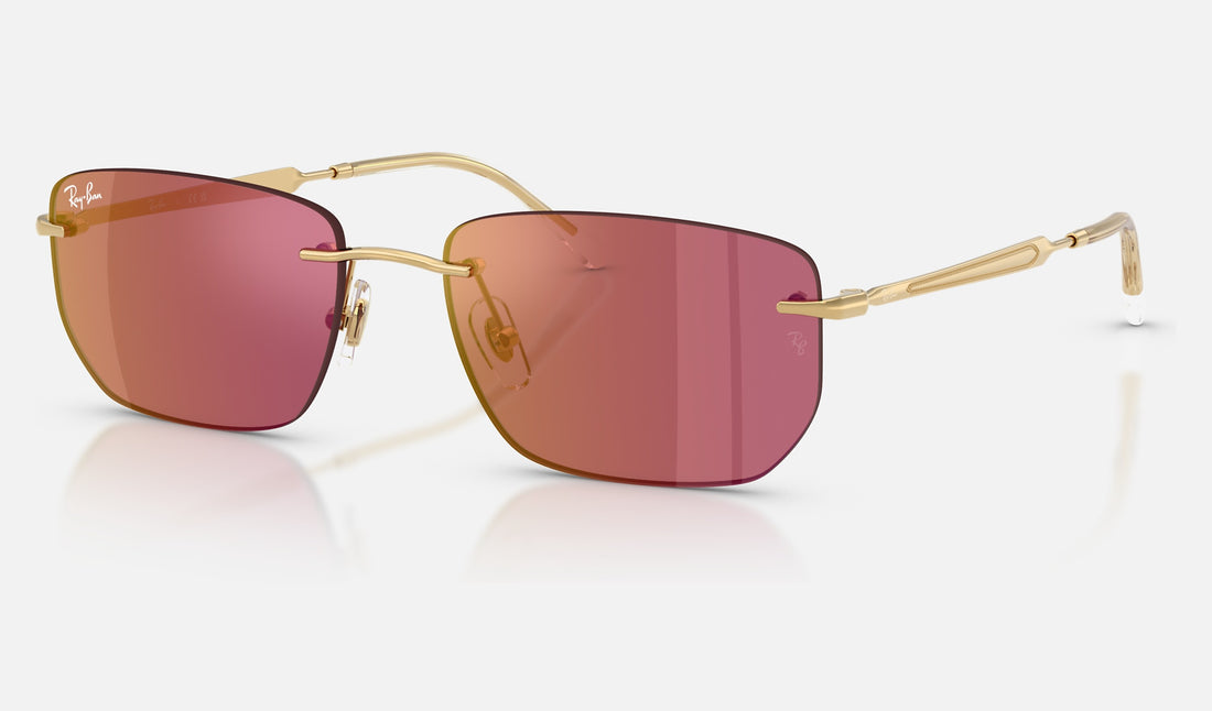 Ray-Ban RB3768 — Arista Gold / Dark Violet Mirror Red — quarter view