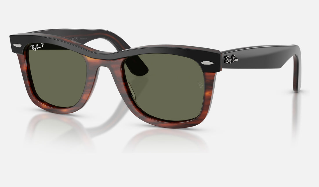 Ray-Ban Wayfarer RB2240 — Black on Havana / Polarized Green — quarter view