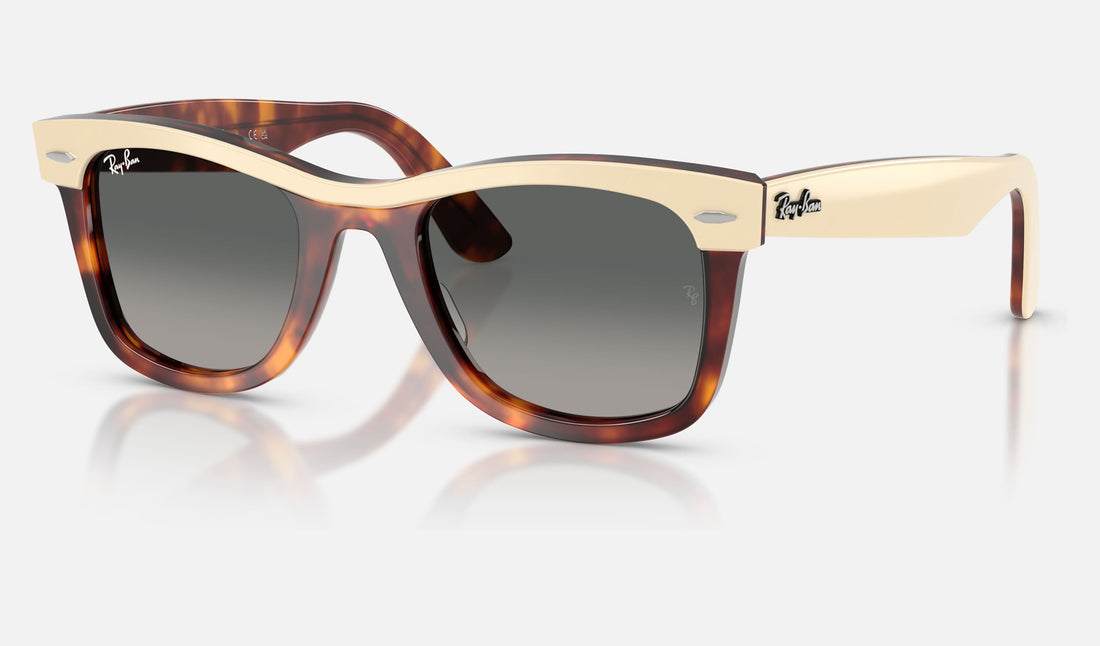 Ray-Ban Wayfarer RB2240 — Beige on Havana / Gradient Grey — quarter view