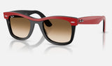 Ray-Ban Wayfarer RB2240 — Red on Black / Clear Gradient Brown — quarter view
