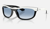 Ray-Ban Balorama RB2489 — White on Black / Clear Gradient Blue — quarter view