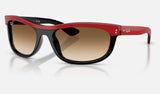 Ray-Ban Balorama RB2489 — Red on Black / Clear Gradient Brown — quarter view