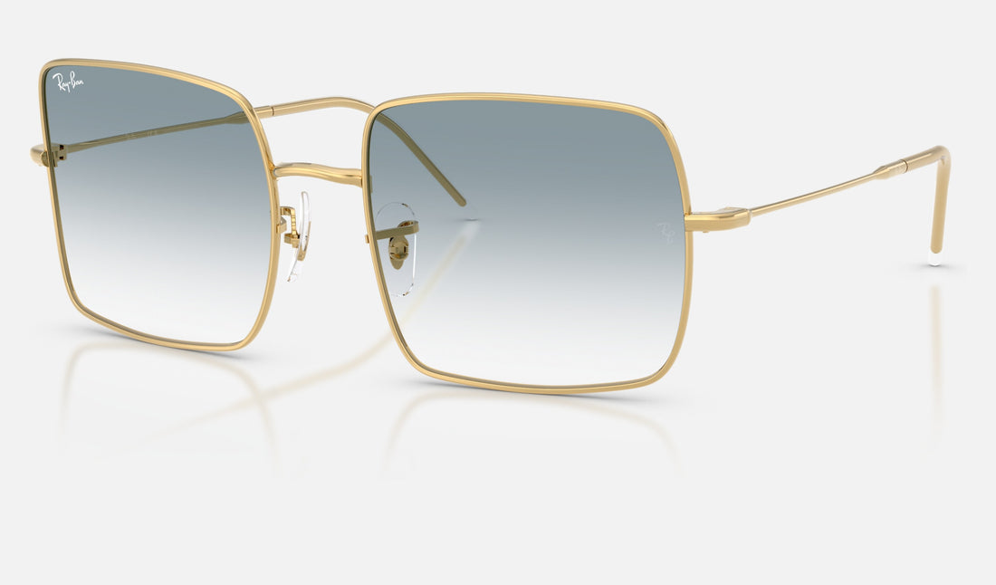 Ray-Ban Square Reverse RBR0104S — Arista Gold / Clear Gradient Blue — quarter view