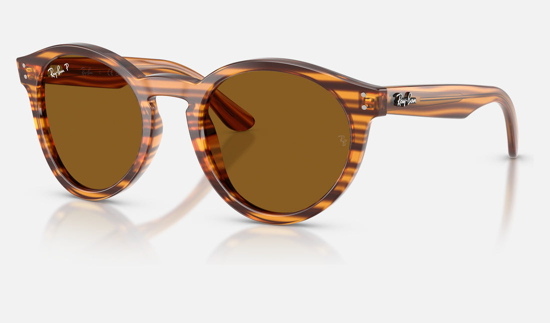 Ray-Ban RBR0505S — Striped Havana / Dark Brown Polarized — quarter view