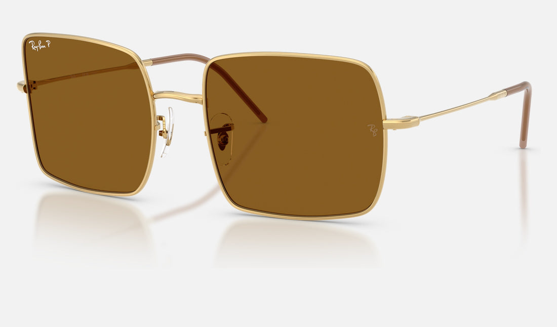 Ray-Ban Square Reverse RBR0104S — Arista Gold / Dark Brown Polarized — quarter view