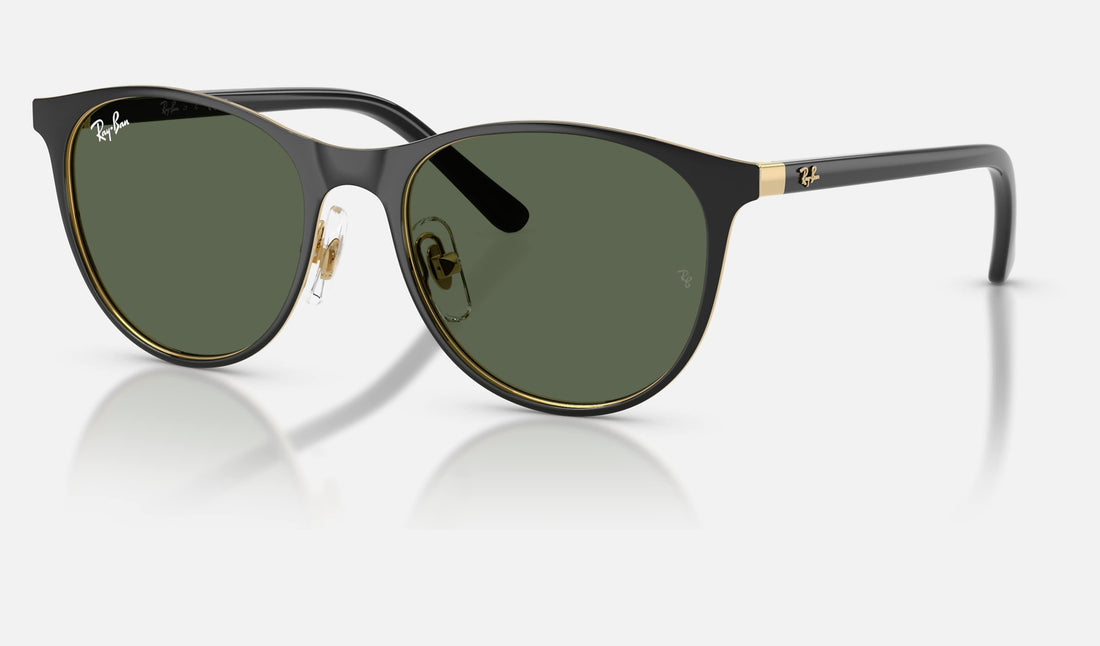 Ray-Ban Junior RJ9552S — Black on Gold / Dark Green — quarter view
