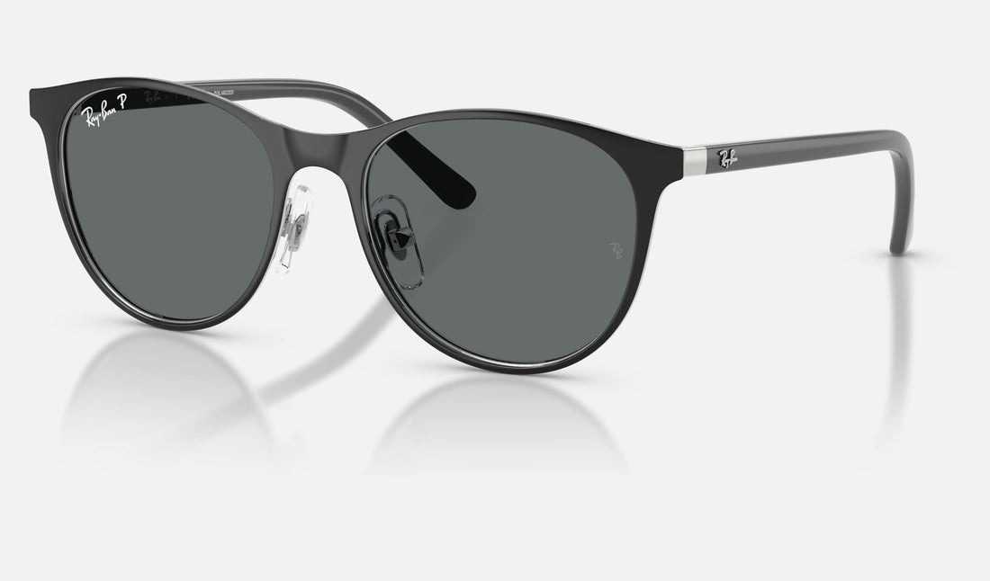 Ray-Ban Junior RJ9552S — Black on Silver / Dark Grey Polarized — quarter view