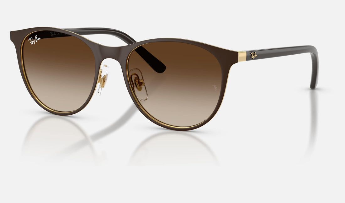 Ray-Ban Junior RJ9552S — Matte Brown on Arista Gold / Gradient Brown — quarter view