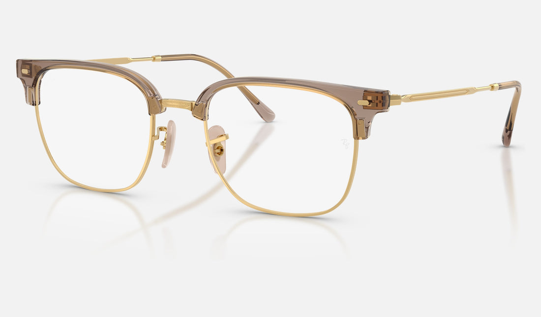 Ray-Ban New Clubmaster RX7216 — Beige on Gold — quarter view