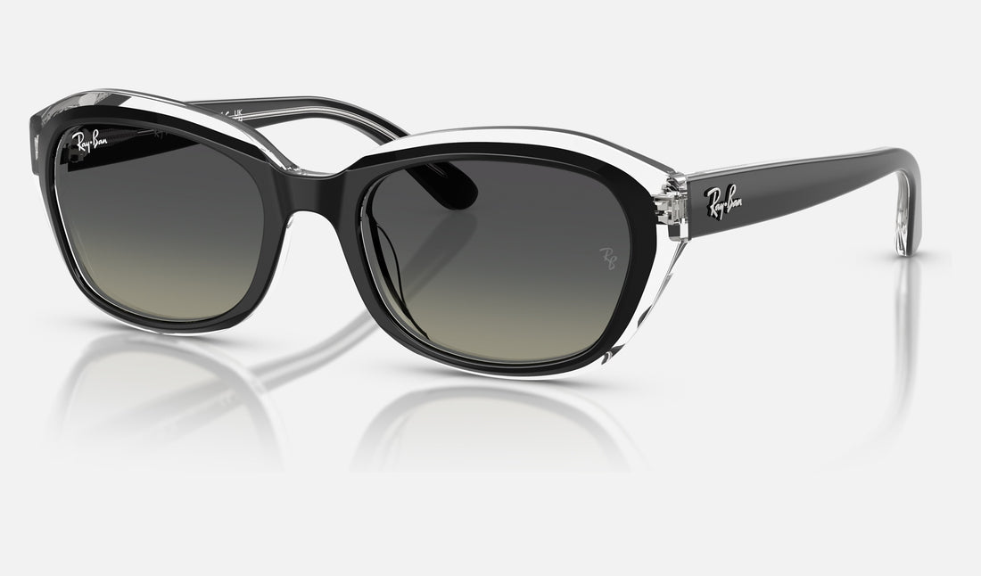 Ray-Ban Junior RJ9081S — Black on Transparent / Grey Gradient — quarter view