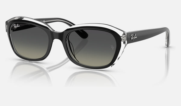 Ray-Ban Junior RJ9081S — Black on Transparent / Grey Gradient — quarter view