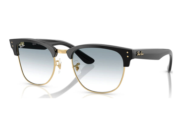 Ray-Ban Clubmaster Reverse RBR0504S — Black on Gold / Clear Gradient Blue — quarter view