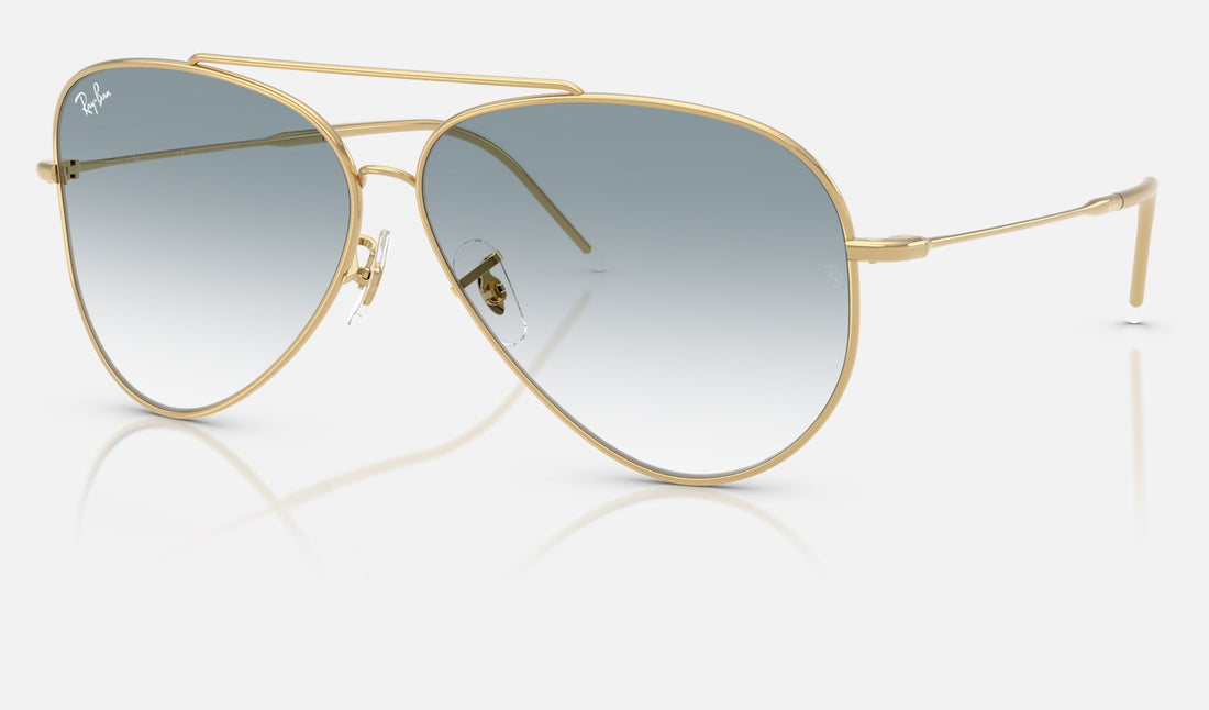 Ray-Ban Aviator Reverse RBR0101S — Arista Gold / Clear Gradient Blue — quarter view