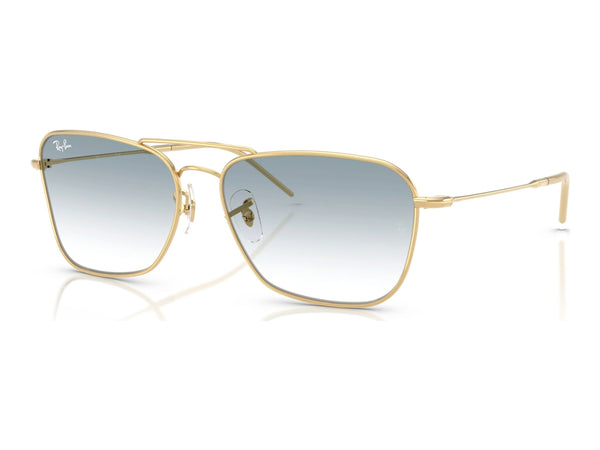 Ray-Ban Caravan Reverse RBR0102S — Arista Gold / Clear Gradient Blue — quarter view