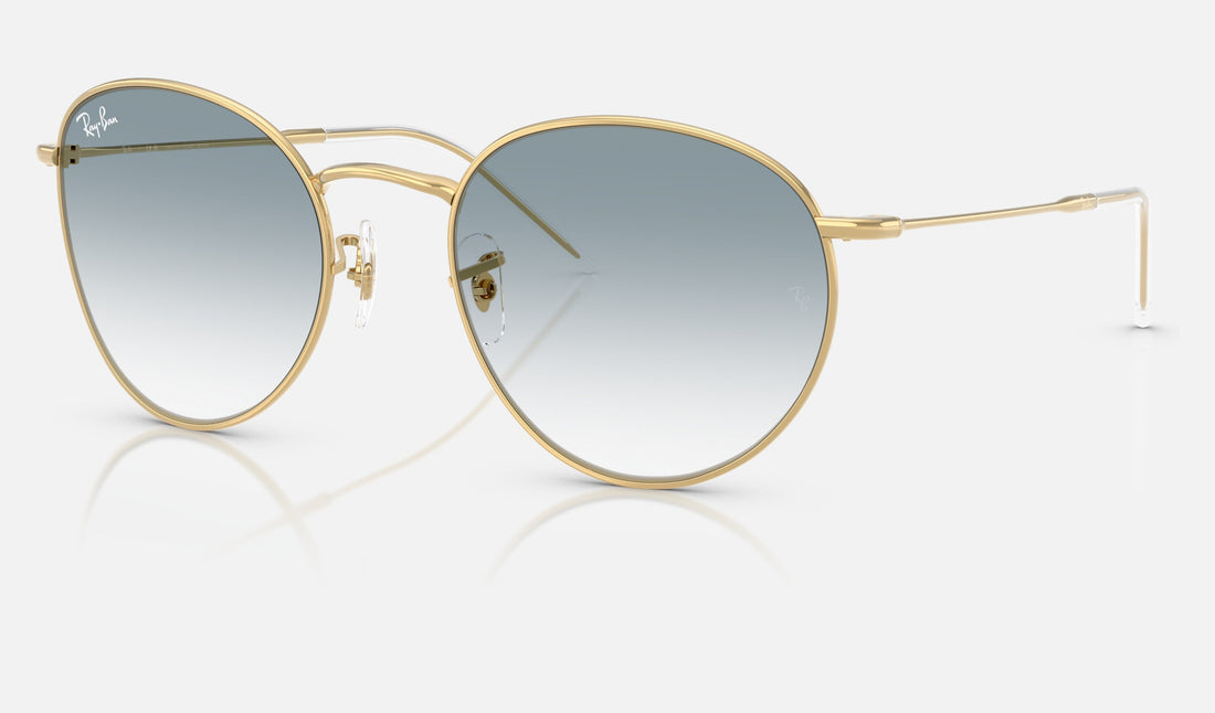 Ray-Ban Round Reverse RBR0103S — Arista Gold / Clear Gradient Blue — quarter view