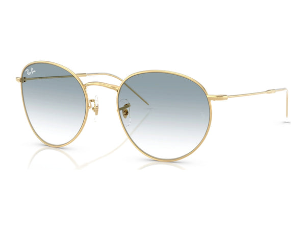 Ray-Ban Round Reverse RBR0103S — Arista Gold / Clear Gradient Blue — quarter view